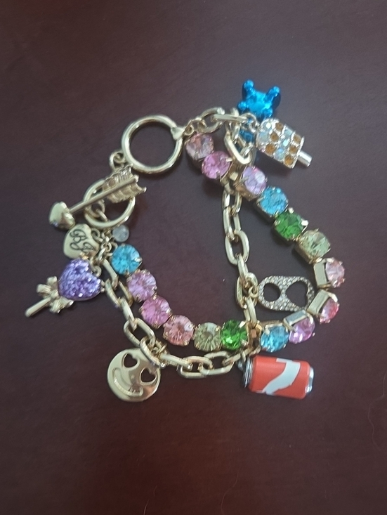 Betsey Johnson Jewelry - Betsy Johnson Gold Tone Multi-Color Crystal Charm Bracelet